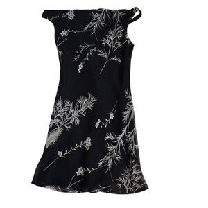 Vintage Long Paige New York Floral Lined Mini A-Line Dress Black White Size 6